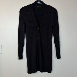 White House Black Market Black Ribbed Longline Cardigan Turn Lock Small